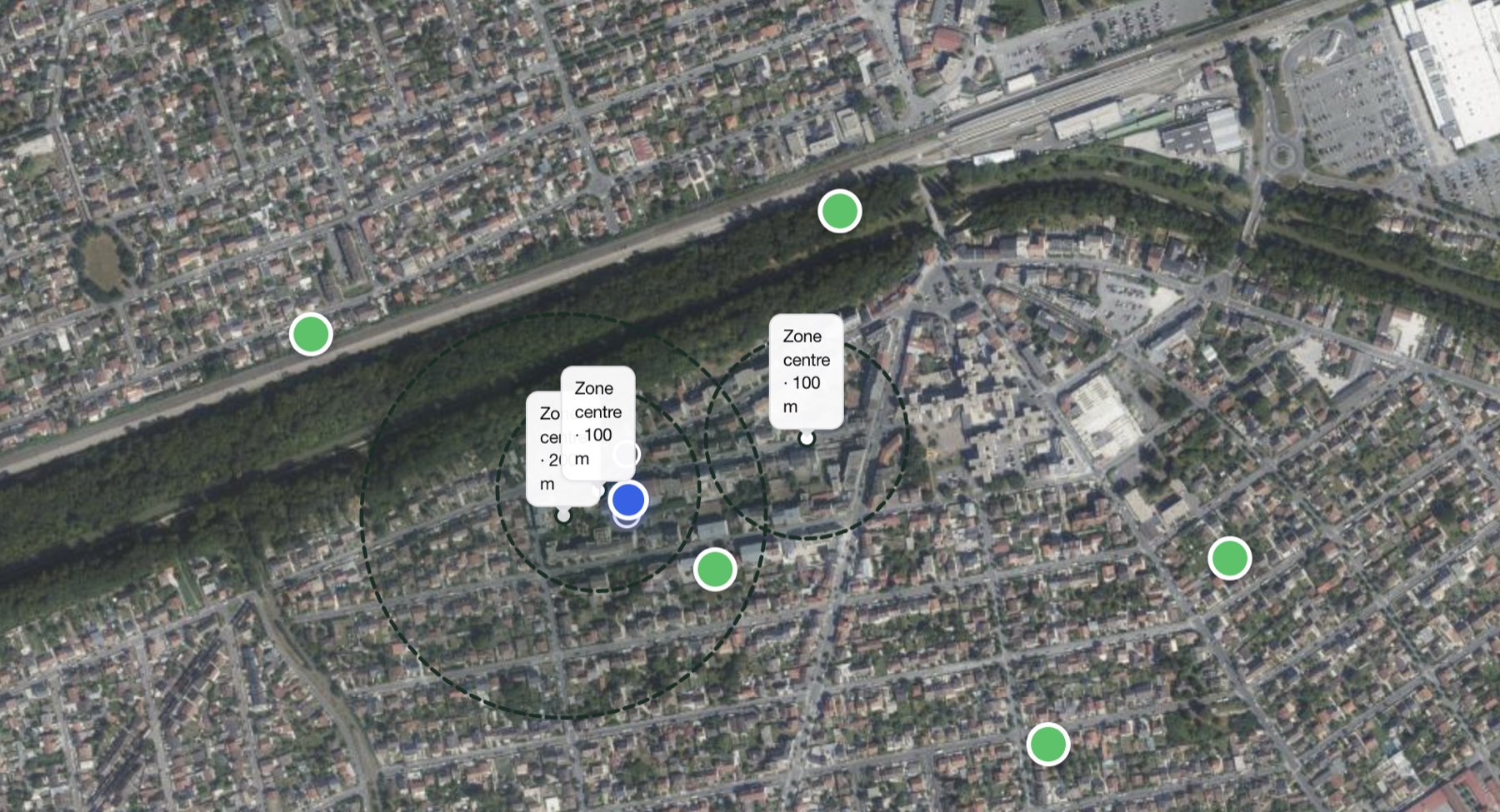 Vue satellite annotée dans l'éditeur de cartes Thingsform