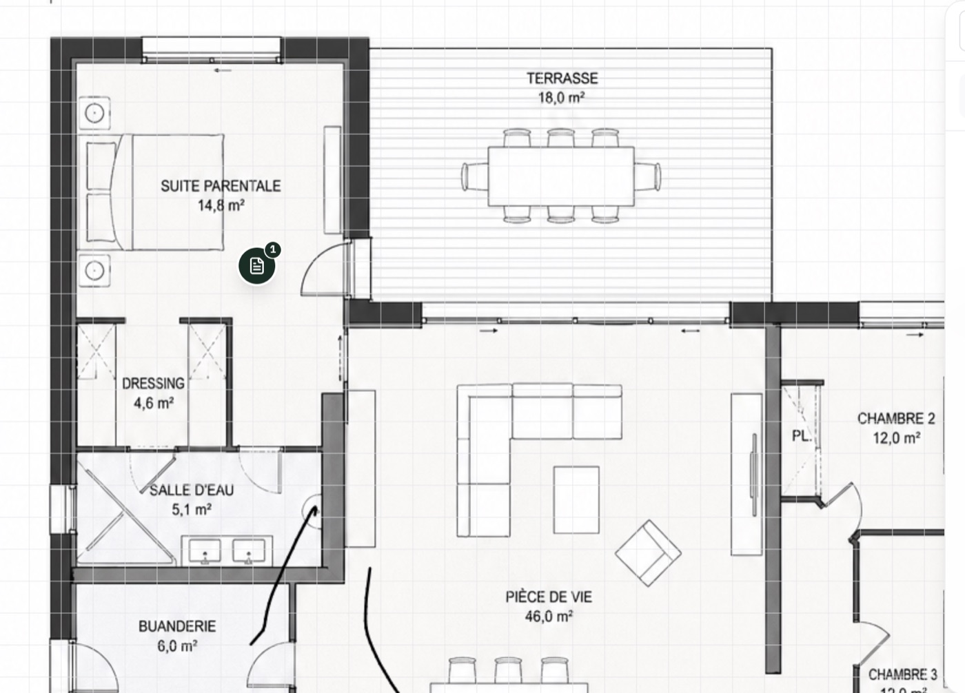 Plan de maison annoté dans le module Imagine